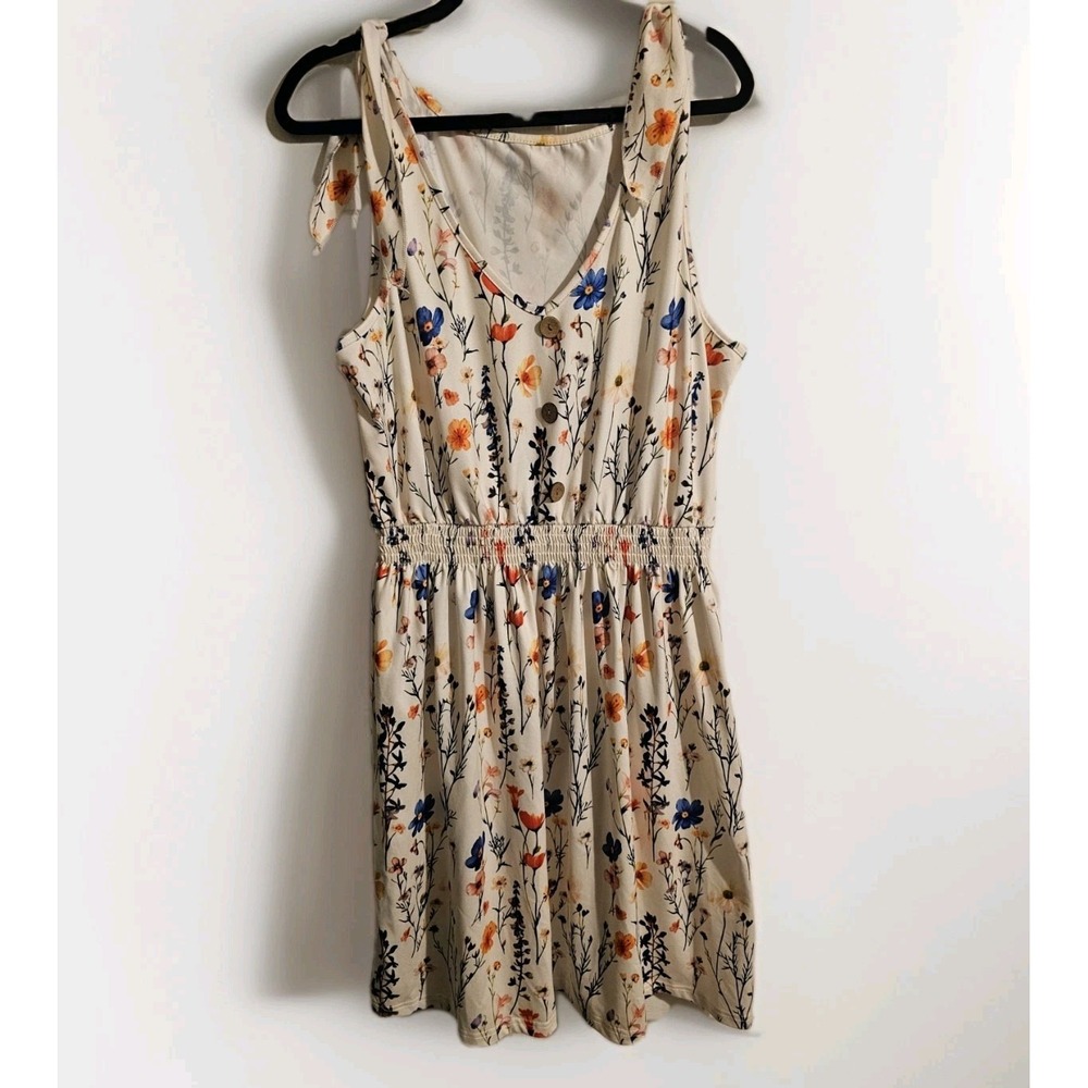 Womens Floral Print Dress Size XL Spring Flowy Comfort Shoulder Tie Sheath Dress